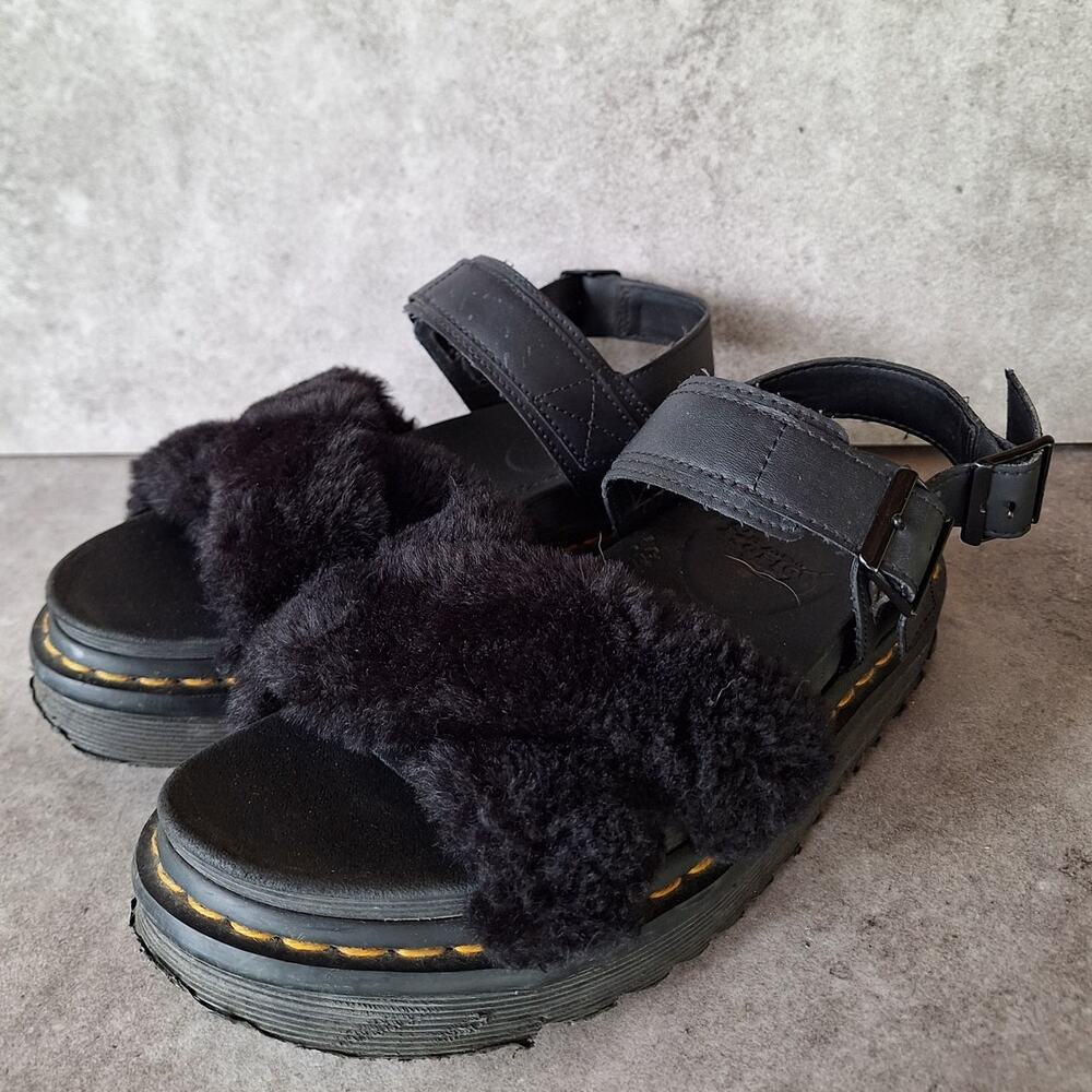 Dr.Martens Voss II Fluffy sandals platform faux fur strappy shoes goth punk 9‎